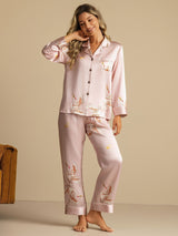 [Rose] SilkSilky-FR Long Sleeve Lapel Collar Femme Pyjamas 001