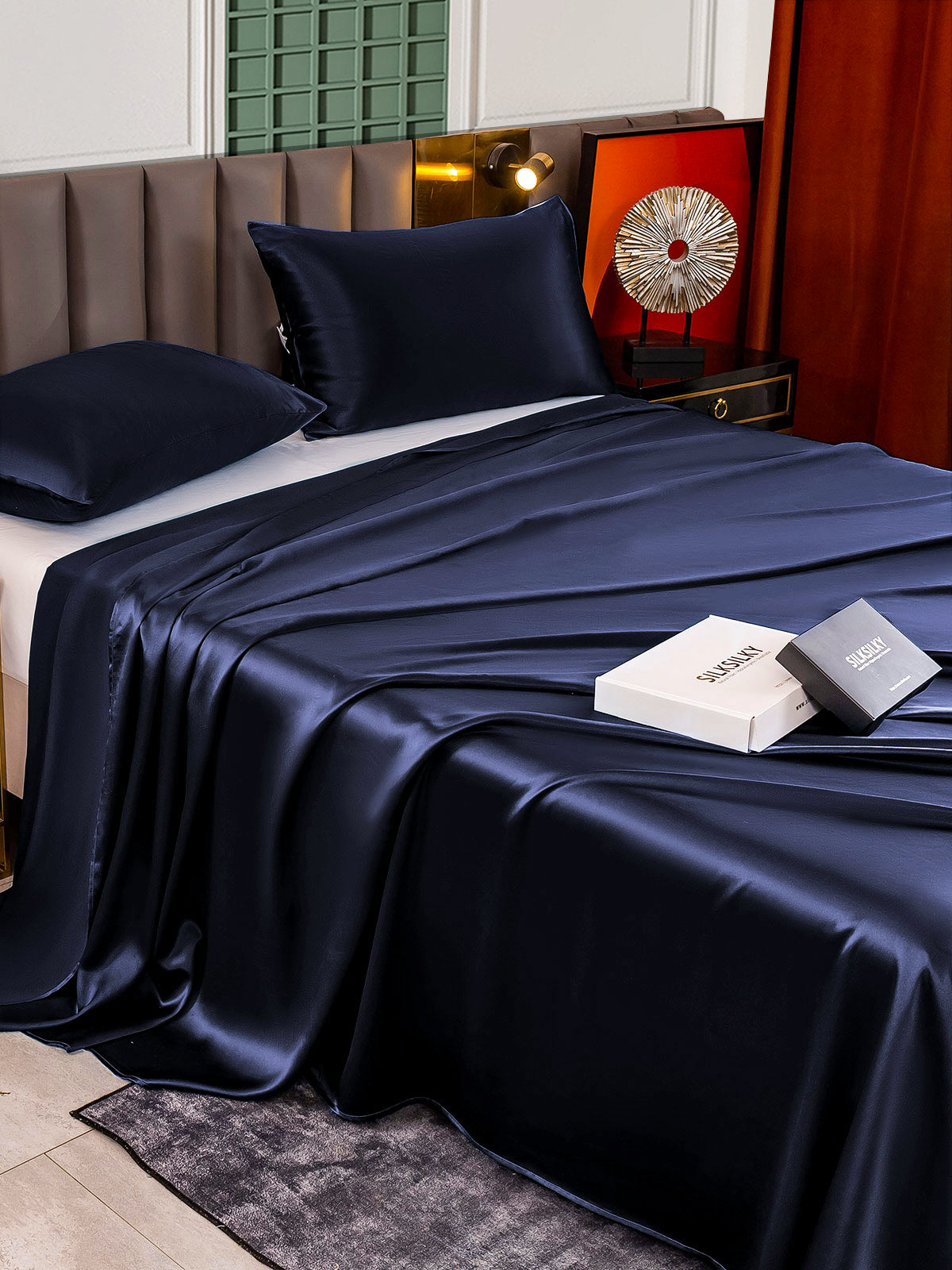 [Bleu Foncé] SilkSilky-FR 25Momme Pure Soie Bedding Set 004