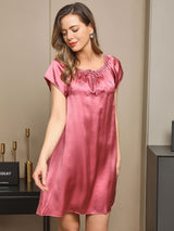 [Mauve Pâle] SilkSilky-FR Cap Sleeve Square Neck Chemises de nuit 005