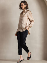 [Champagne] SilkSilky-FR Long Sleeve Lapel Collar Femme Chemise 007