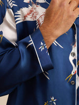 [Bleu Foncé] SilkSilky-FR Long Sleeve Lapel Collar Homme Pyjamas 006