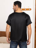 SilkSilky FR Pure Soie Manches courtes Col Rond Homme T Shirt Noir 002