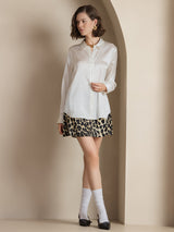 [Blanc] SilkSilky-FR Long Sleeve Lapel Collar Femme Chemise 006