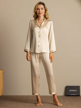 [Champagne] SilkSilky-FR Long Sleeve Lapel Collar Femme Pyjamas 001