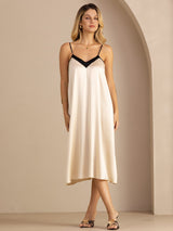 [Beige Riz] SilkSilky-FR Spaghetti Strap V Neck Robes 006