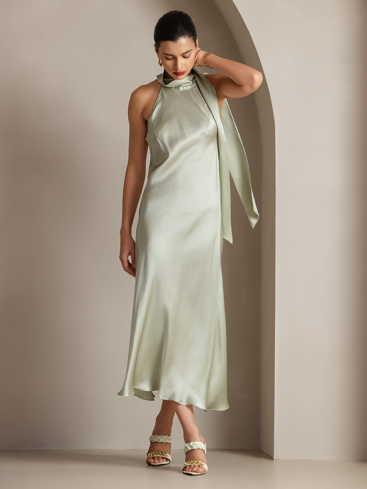[Vert Clair] SilkSilky-FR 19Momme Soie Dress 005