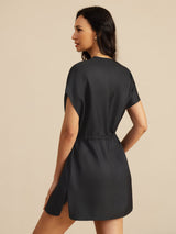 [Noir] SilkSilky-FR 18Momme Mancheron Col Henley Robes 002