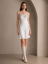 [Blanc] SilkSilky-FR Sleeveless V Neck Robes 006