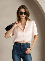 [Rose] SilkSilky-FR Short Sleeve Notch Collar Femme Chemise 003