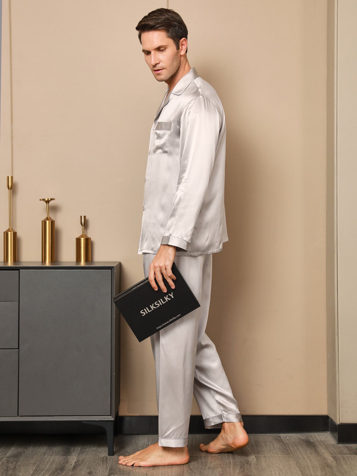 [Gris] SilkSilky-FR 19Momme Pure Soie Mens Pajamas 004