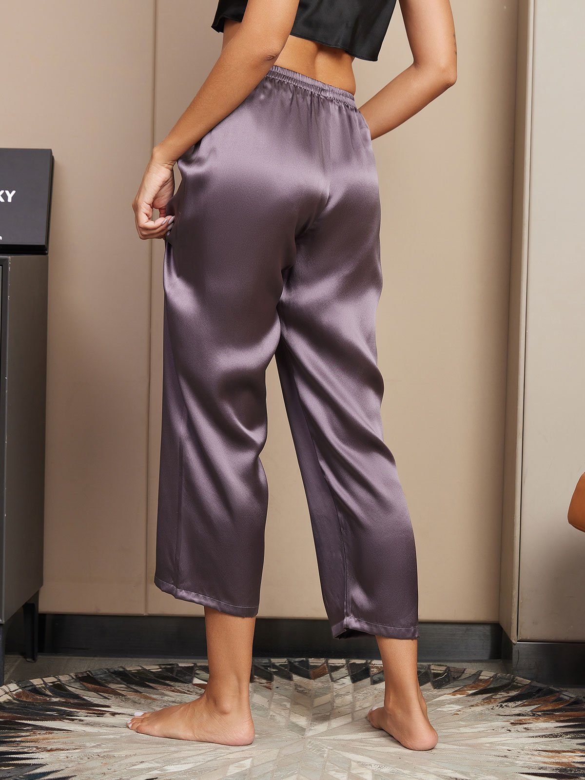 [Gris Pourpre] SilkSilky-FR Pure Soie Womens Sleep Bottoms 002