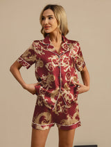 [Dragon Bordeaux] SilkSilky-FR Short Sleeve Lapel Collar Femme Pyjamas 003