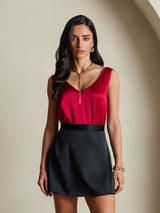 [Rouge Vineux] SilkSilky-FR Sleeveless V Neck Top À Fines Brides 003