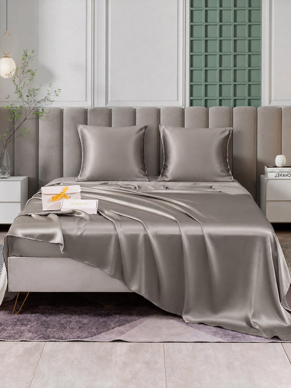 [Gris] SilkSilky-FR Parure de Lit Soie 001