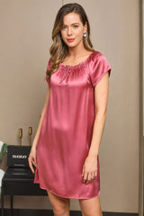 [Mauve Pâle] SilkSilky-FR Cap Sleeve Square Neck Chemises de nuit 006