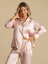 [Rose] SilkSilky-FR Long Sleeve Lapel Collar Femme Pyjamas 006