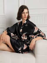 [Noir] SilkSilky-FR 3/4 Sleeve Femme Peignoir 004