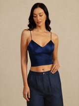 [Bleu Foncé] SilkSilky-FR Spaghetti Strap V Neck Top À Fines Brides 005