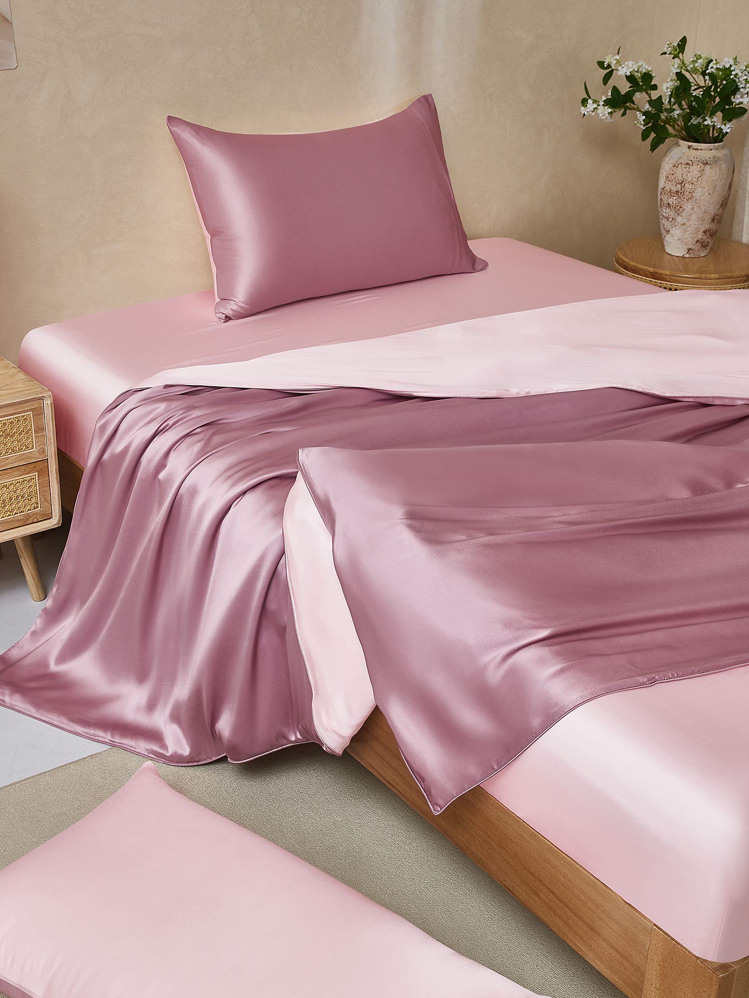 [MauvePâle+RoseClair] SilkSilky-FR 19Momme Pure Soie Bedding Set 001,
