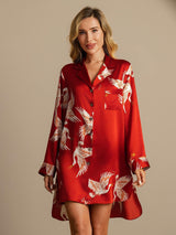 [Rouge Foncé] SilkSilky-FR 19Momme Manches longues Col Cranté Chemise pour dormir 003