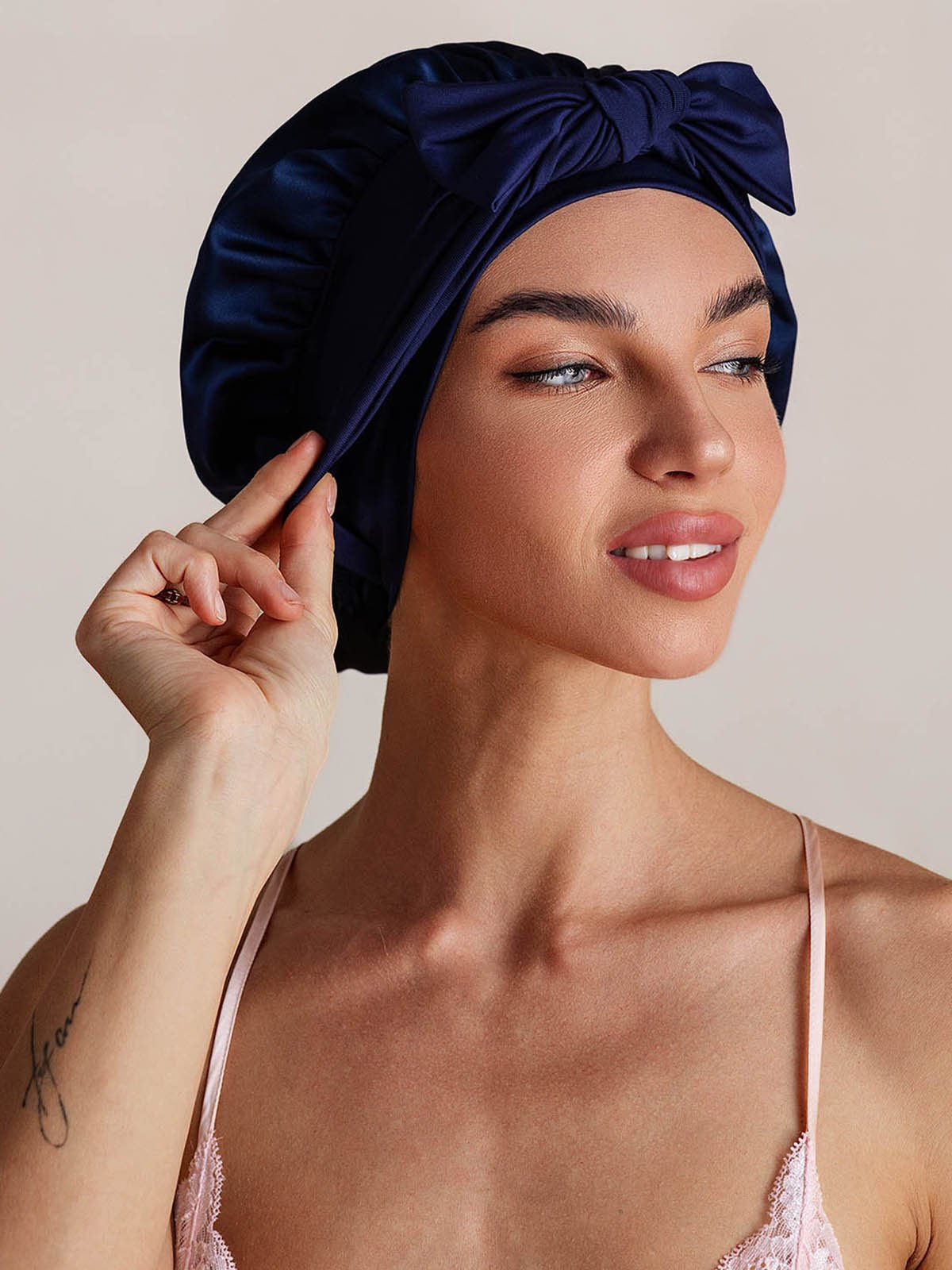 SilkSilky-FR Soie Sleep Cap BleuFoncé 006