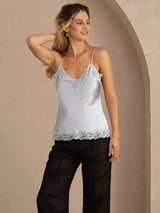 [Bleu Grisâtre] SilkSilky-FR Spaghetti Strap V Neck Top À Fines Brides 001