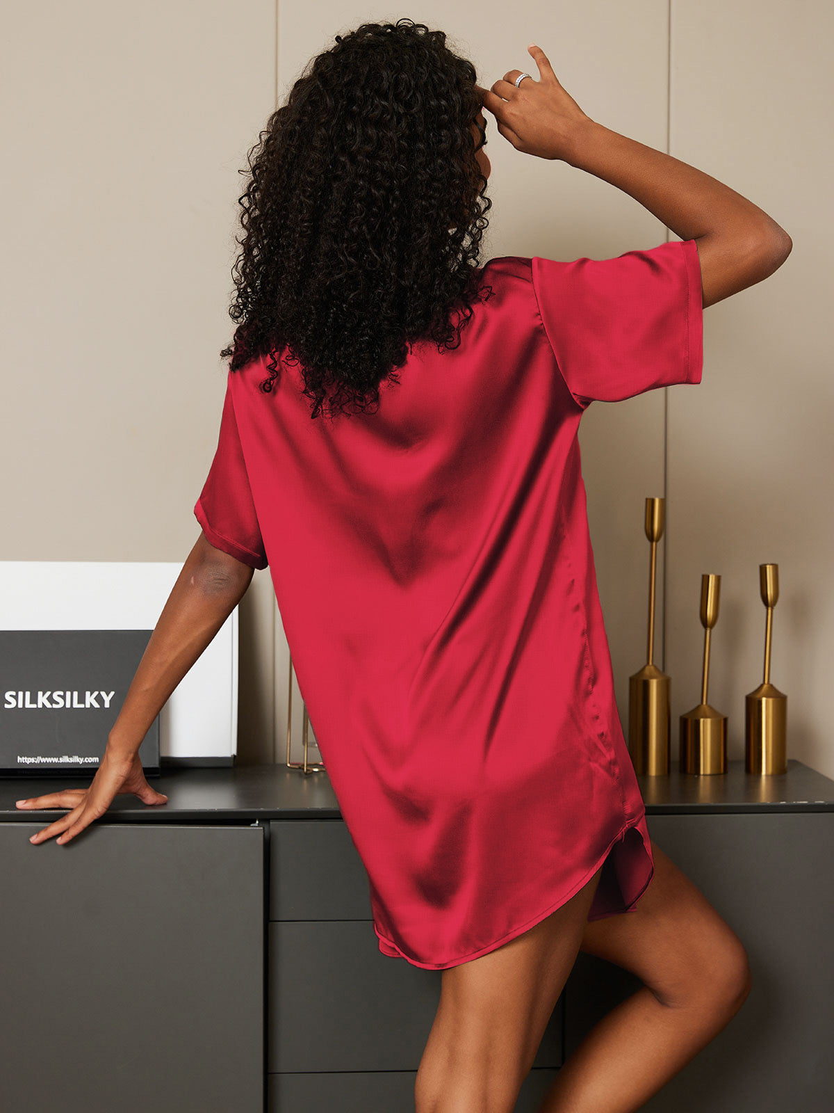 [Rouge Vineux] SilkSilky-FR Pure Soie Col Rond Femme Pyjamas 002