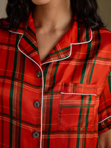 [Carreaux Rouges] SilkSilky-FR Short Sleeve Notch Collar Femme Pyjamas 004