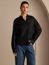 [Noir] SilkSilky-FR Long Sleeve Blouse 004