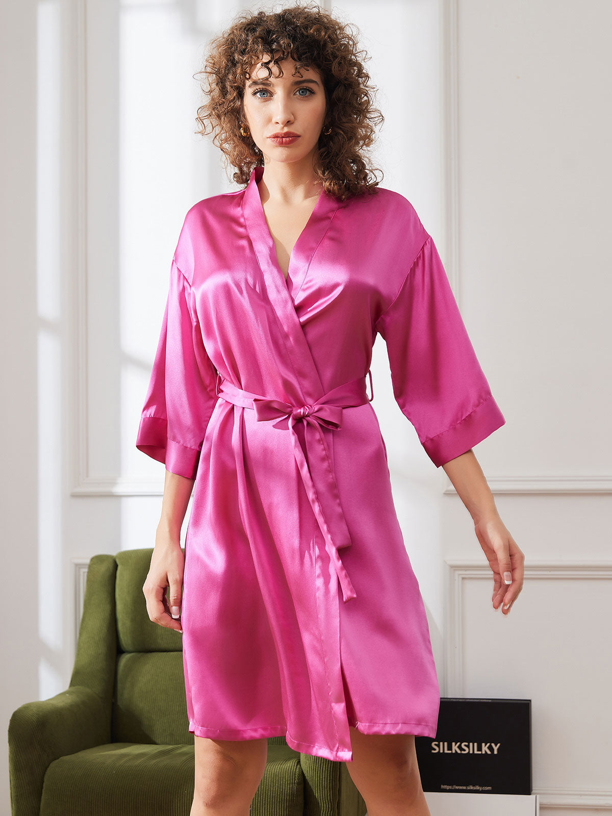 [Rose Rouge] SilkSilky-FR Pure Soie Womens Robe 003