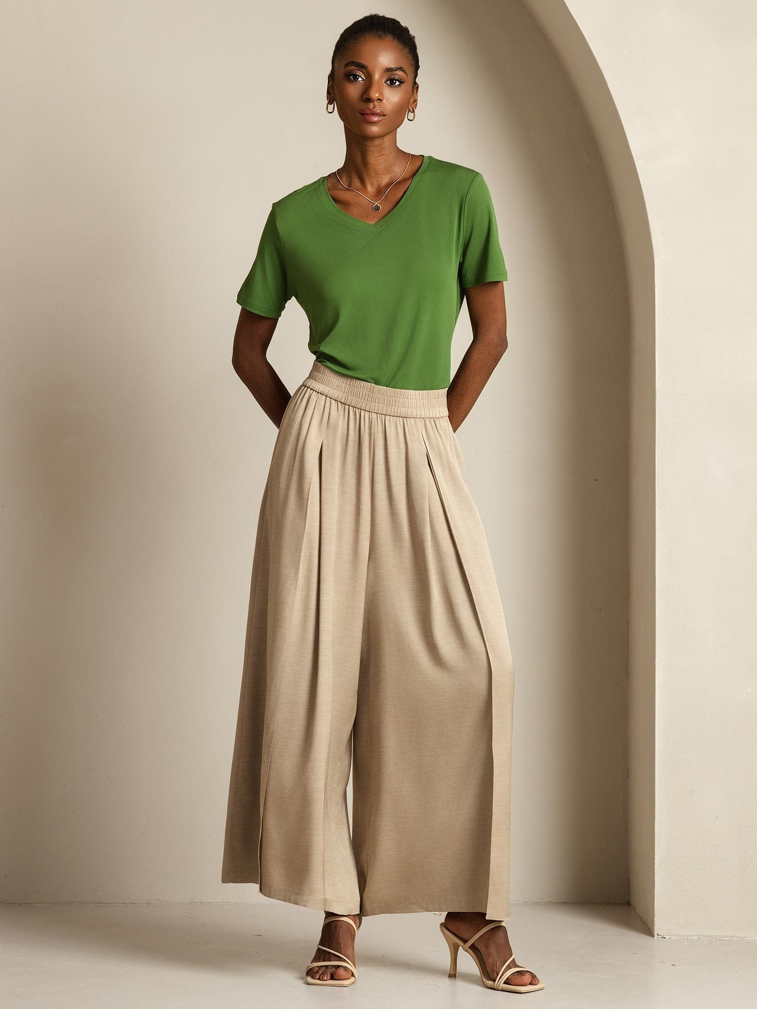 [Tan] SilkSilky-FR 19Momme Soie Womens Pants 009