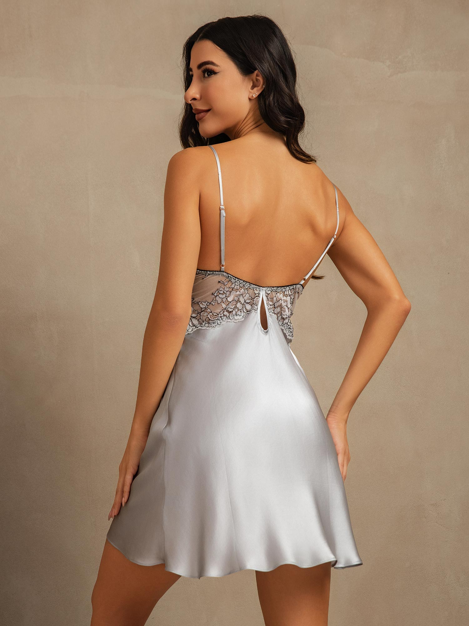 [Bleu Grisâtre] SilkSilky-FR Pure Soie Nightgown 002