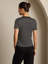 [RayureNoire] SilkSilky-FR Soie Col Rond Femme T-Shirt 002
