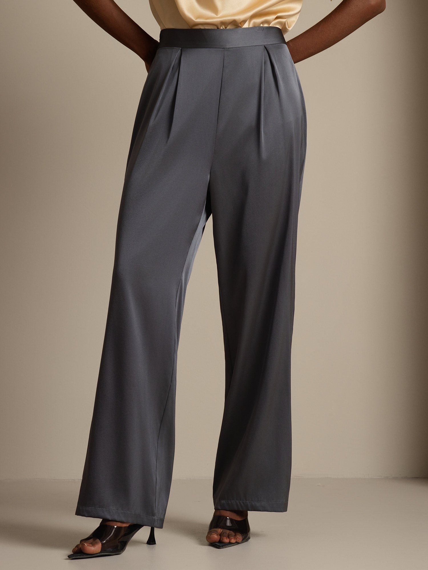 [Gris Foncé] SilkSilky-FR 19Momme Soie Womens Pants 001,