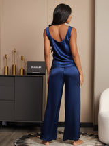 [Bleu Foncé] SilkSilky-FR Sans manches Col Carré Ensemble Camisole 002