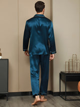 [Bleu Royal] SilkSilky-FR Manches longues Col Cranté Homme Pyjamas 002