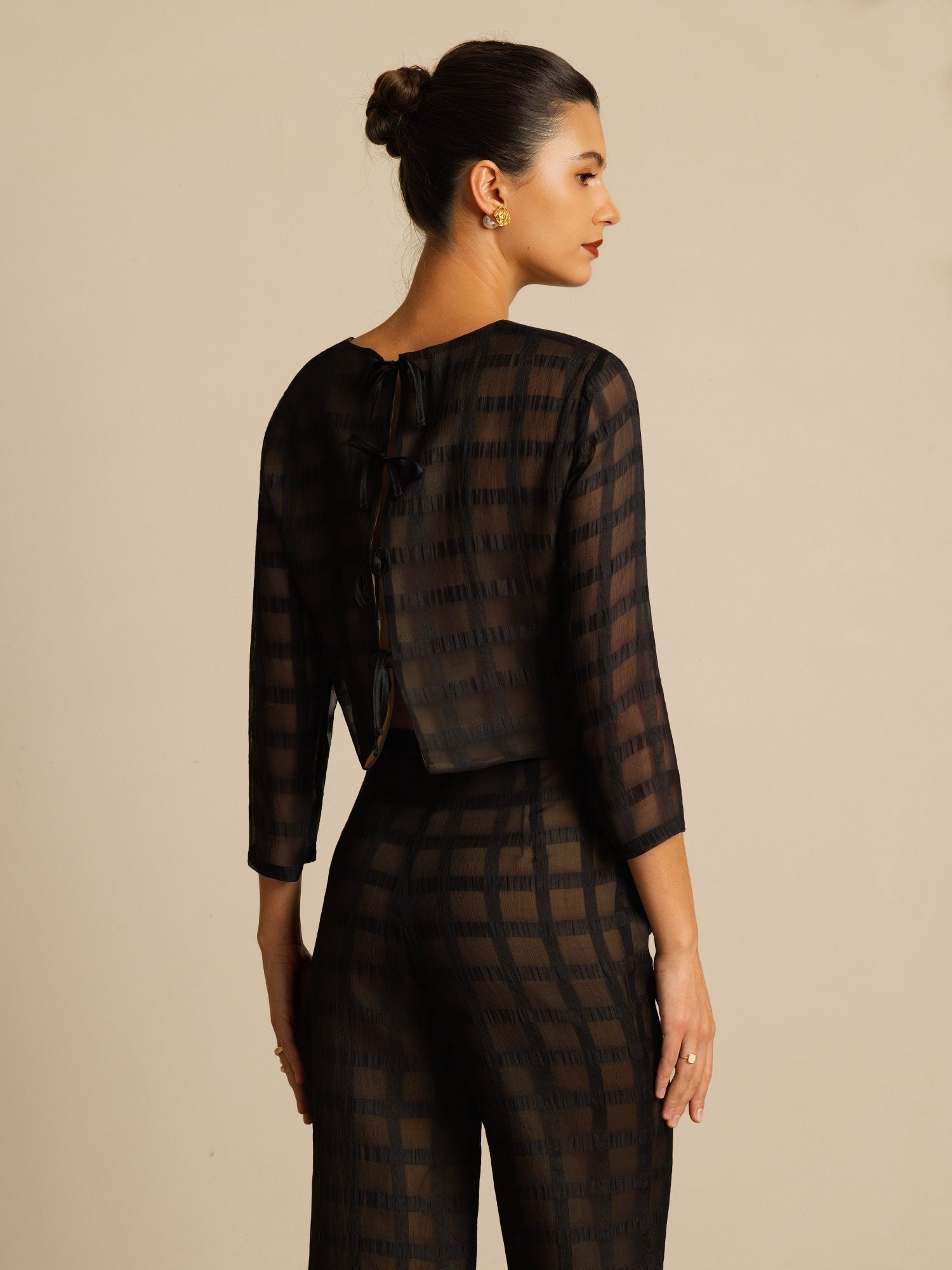 [Noir] SilkSilky-FR Soie Manches longues Col Rond Women''s Outfit Sets 007