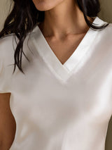[Blanc] SilkSilky-FR Cap Sleeve V Neck Chemises de nuit 004