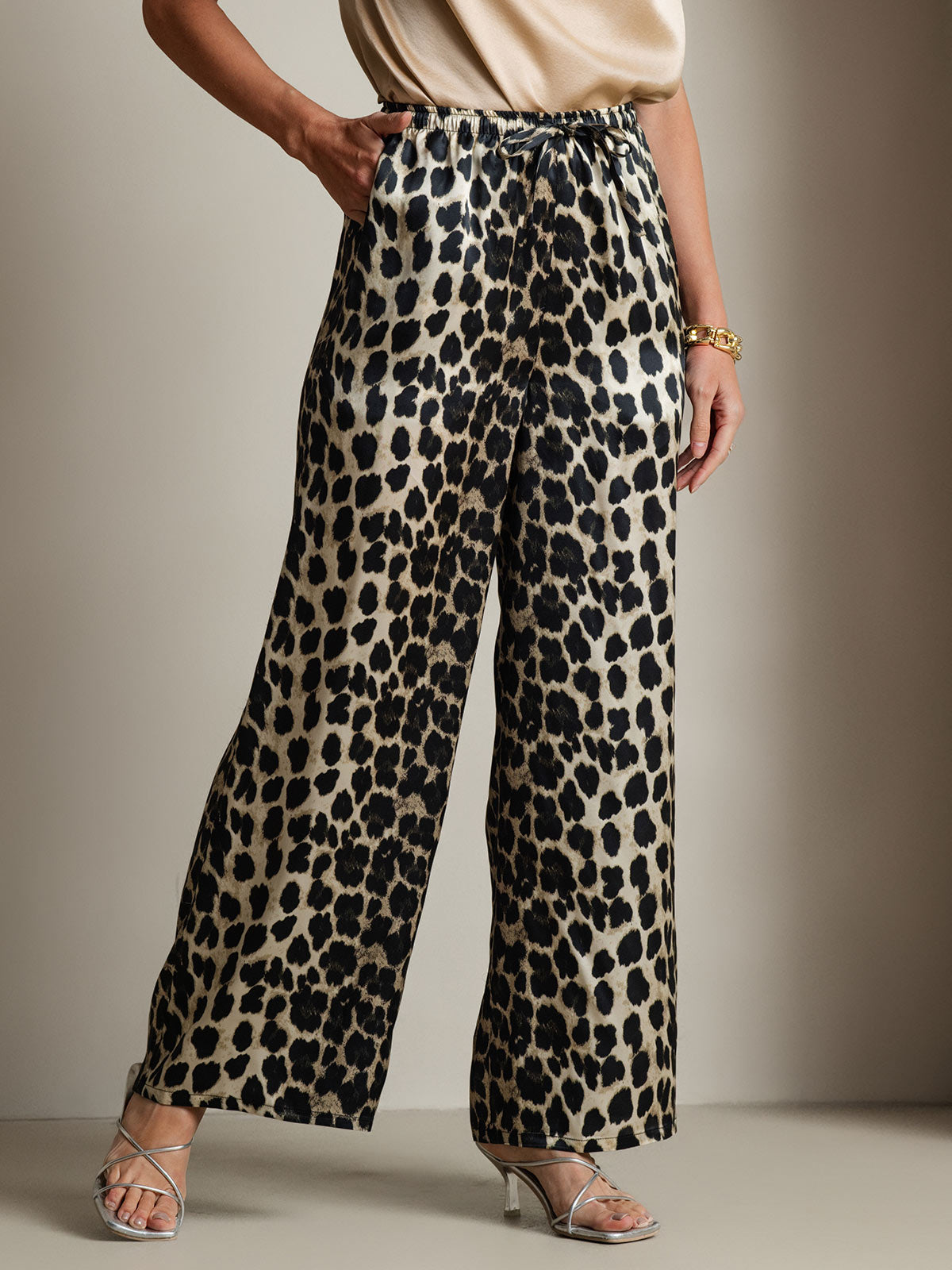 SilkSilky-FR Pure Soie Womens Pants Leopard 004