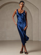 [Bleu Foncé] SilkSilky-FR Sans manches Encolure Dégagée Robes 005