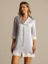 [Lavande] SilkSilky-FR Soie Col Chemise Chemise pour dormir 009