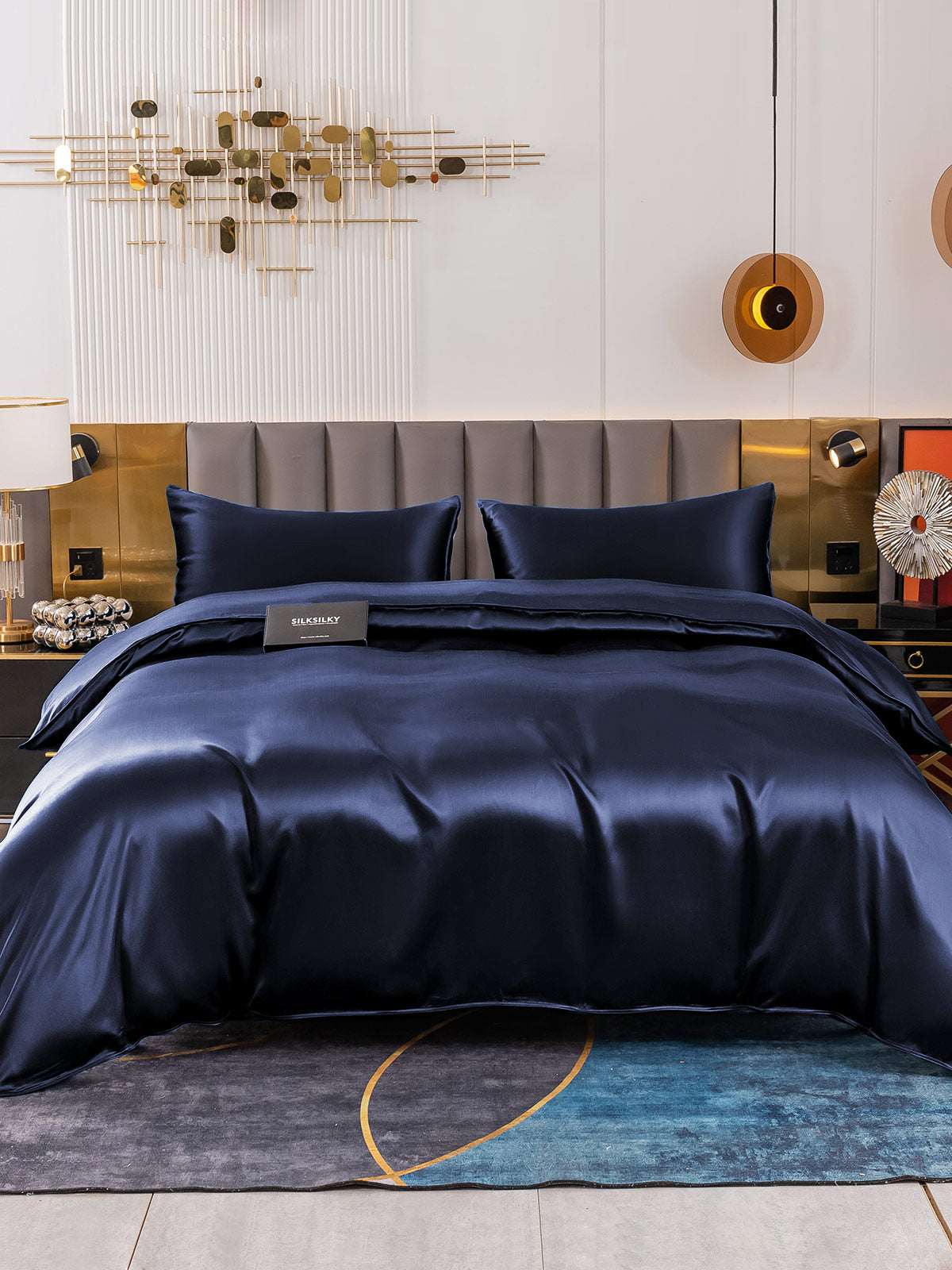 [Bleu Foncé] SilkSilky-FR 19Momme Pure Soie Bedding Set 002