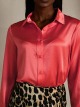 [Rouge Impérial] SilkSilky-FR Long Sleeve Lapel Collar Femme Chemise 009