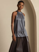 [Gris Foncé] SilkSilky-FR Sleeveless Halter Femme T-Shirt 007