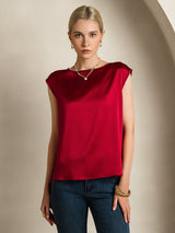 [Rouge Vineux] SilkSilky-FR Cap Sleeve Round Neck Femme T-Shirt 004