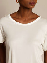 [Blanc] SilkSilky-FR Manches courtes Col Rond Femme T-Shirt 004