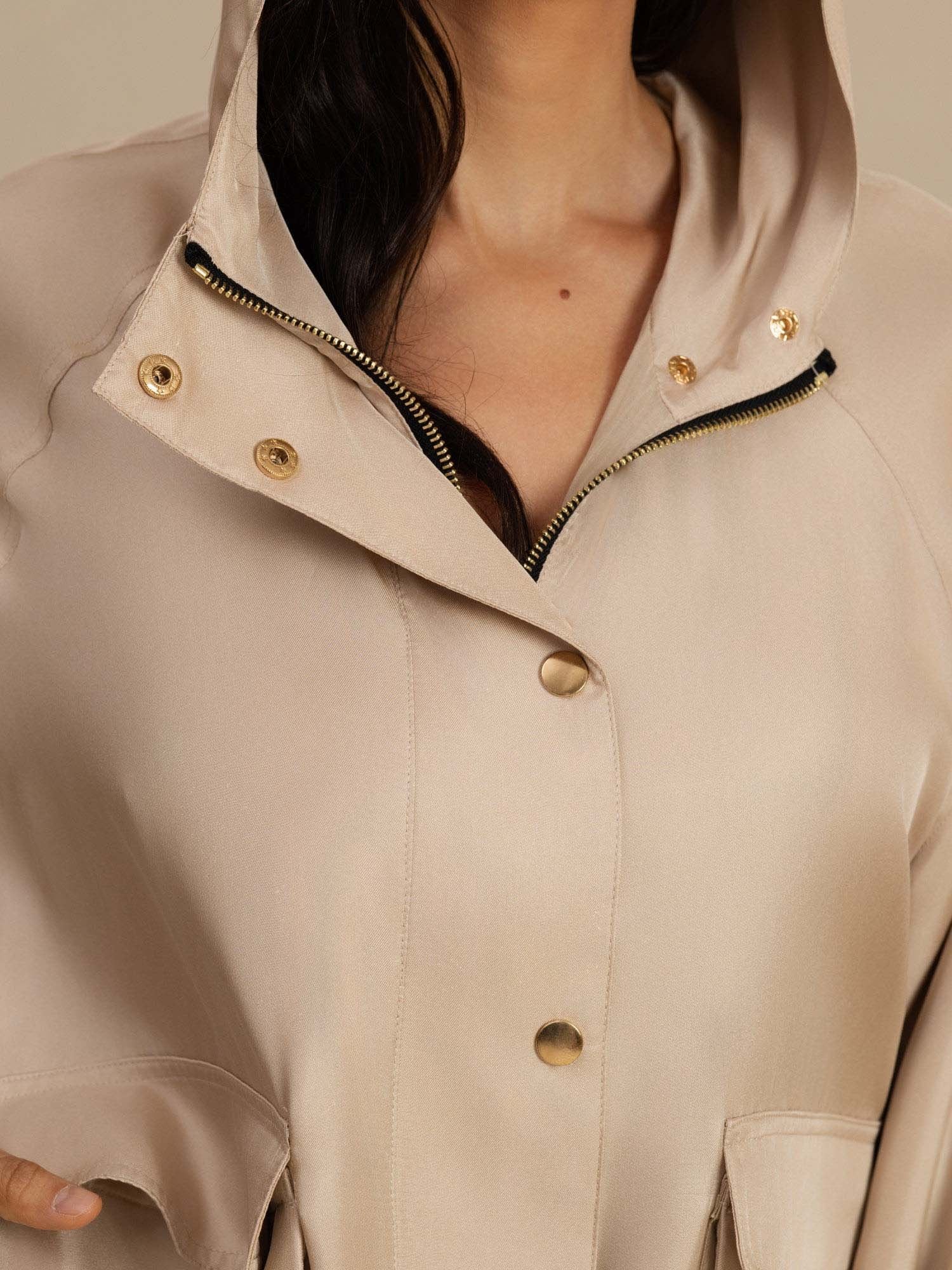 [Tan] SilkSilky-FR Manches longues Col Haut Femme Manteaux 007