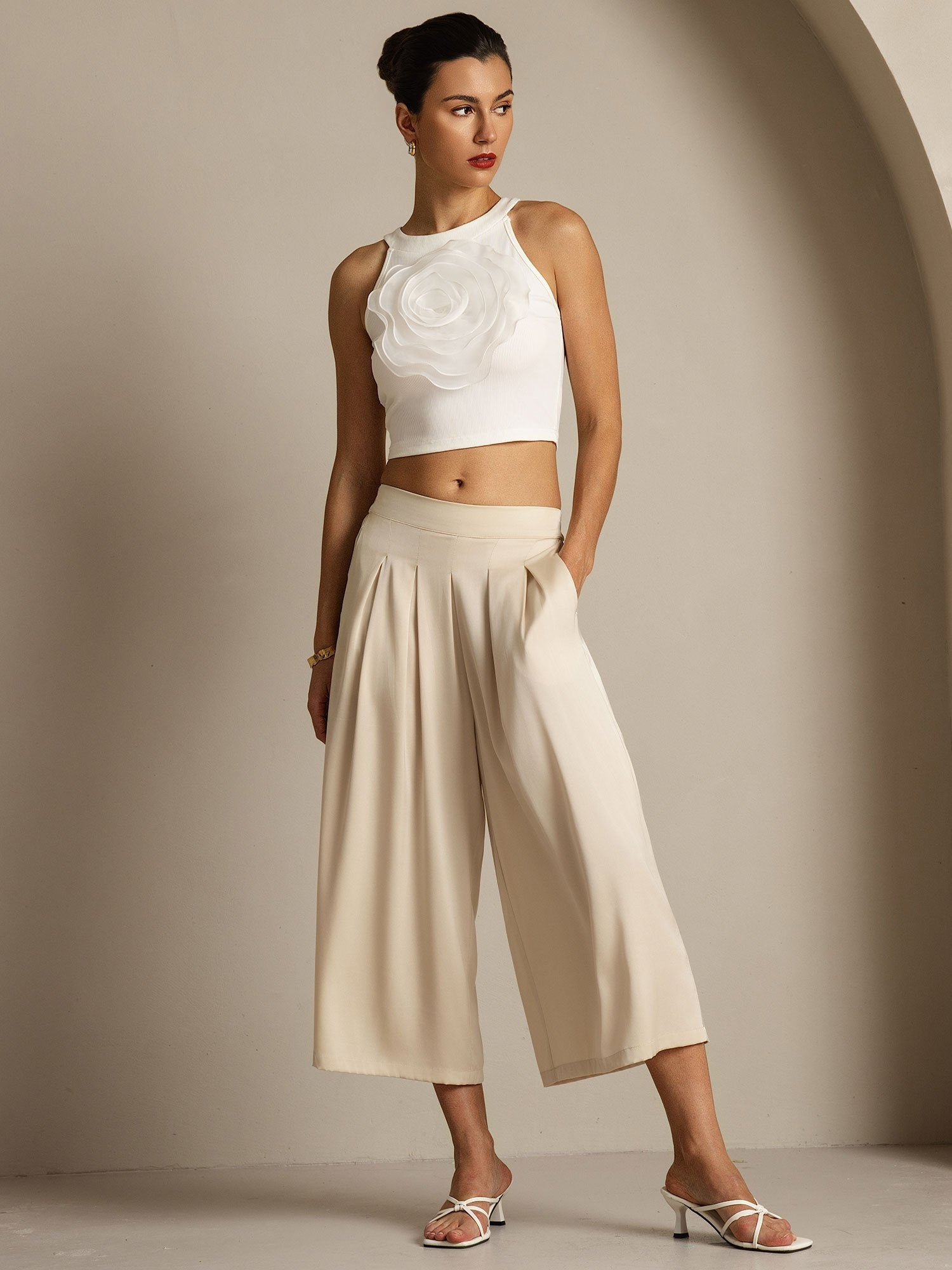[Beige] SilkSilky-FR 19Momme Soie Womens Pants 007