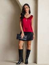 [Rouge Vineux] SilkSilky-FR Sleeveless V Neck Top À Fines Brides 007