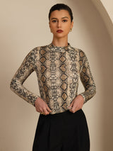 [Snakeskin] SilkSilky-FR Manches longues Col Mock Femme T-Shirt 004